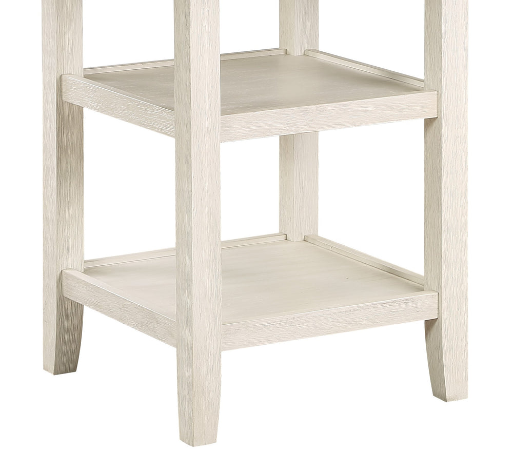 English Elm Brown Asher 42" Round Counter Height Table with Antique White Acacia Finish, 2 Display Shelves, Transitional Dining Accent B01155789