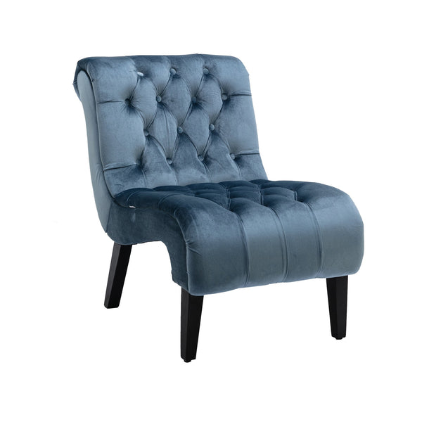 English Elm COOLMORE Velvet Armless Accent Chair with Solid Wood Frame, Plush Foam Seat, Stylish Barrel Design Light Blue W39550131