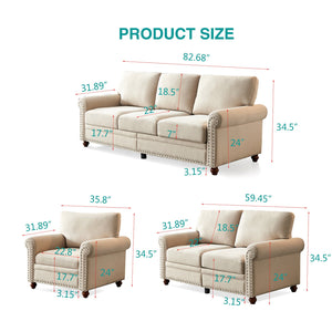 English Elm Living Room Sofa Single Seat Chair with Solid Wood Frame, Plush Polyester Upholstery, 300lb Capacity Beige W109747328