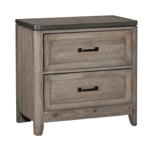 English Elm Transitional Two-Tone Gray & Oak Nightstand with 2 Drawers, Recessed Molding, Metal Bar Handles, 30"x17"x29" B01155797