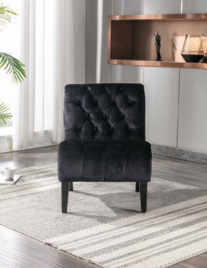 English Elm COOLMORE Velvet Armless Accent Chair with Solid Wood Frame, Curved Foam Seat for Stylish Comfort Black W39550128