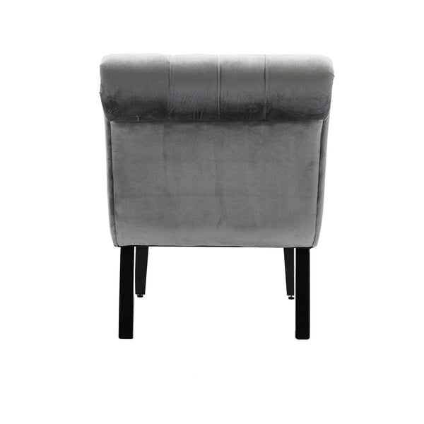 English Elm COOLMORE Velvet Armless Accent Chair with Solid Wood Frame Comfortable Upholstered Barrel Seat Silver W39550130