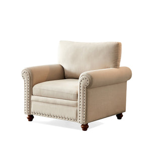 English Elm Living Room Sofa Single Seat Chair with Solid Wood Frame, Plush Polyester Upholstery, 300lb Capacity Beige W109747328