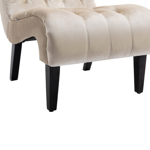 English Elm COOLMORE Velvet Armless Accent Chair with Solid Wood Frame, Curved Foam Seat for Stylish Comfort Beige W39550129
