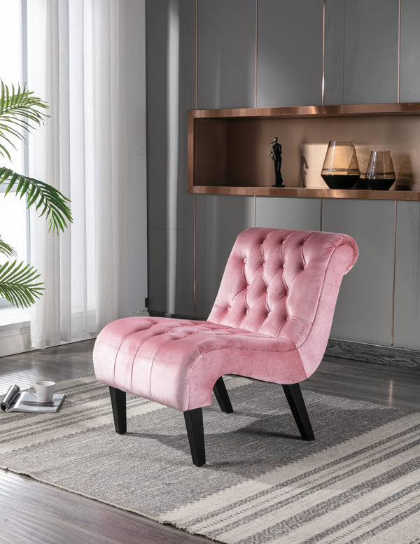 English Elm COOLMORE Velvet Armless Barrel Accent Chair with Solid Wood Frame, Plush Foam Upholstery, Stylish Living Room Seating Pink W39550123