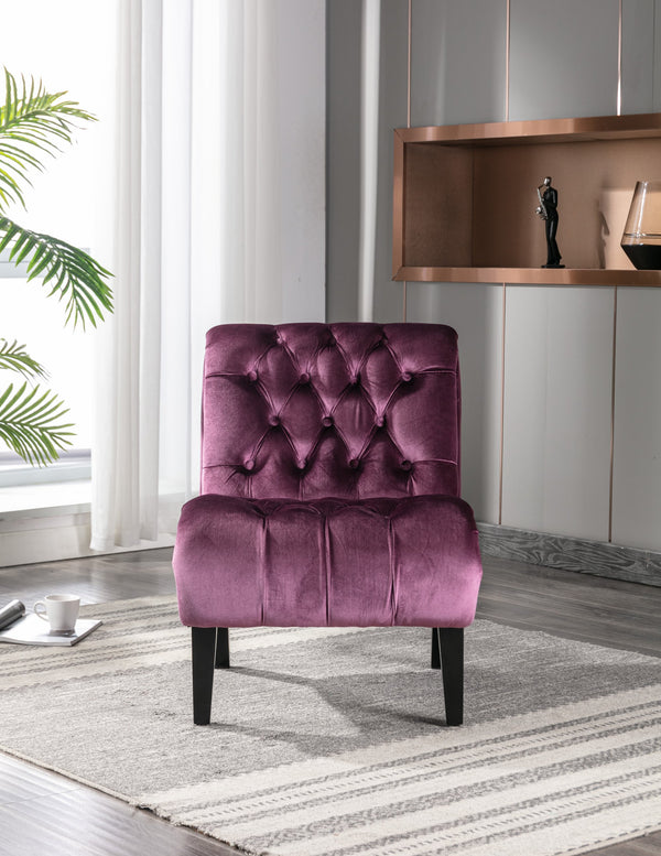 English Elm COOLMORE Velvet Armless Barrel Accent Chair with Solid Wood Frame, Plush Foam Upholstery, Stylish Living Room Seating Purple W39550126