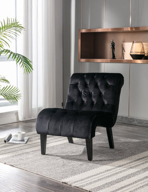 English Elm COOLMORE Velvet Armless Barrel Accent Chair with Solid Wood Frame, Plush Foam Upholstery, Stylish Living Room Seating Black W39550128