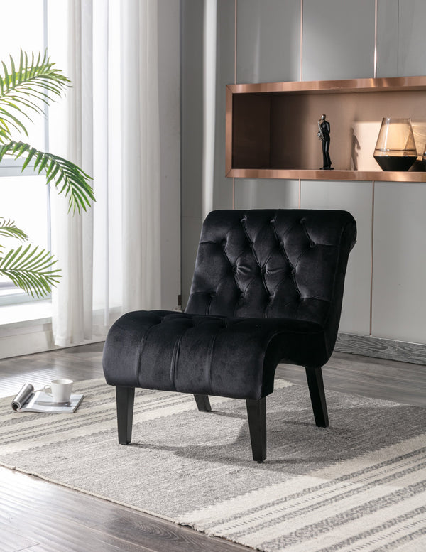 English Elm COOLMORE Velvet Armless Barrel Accent Chair with Solid Wood Frame, Plush Foam Upholstery, Stylish Living Room Seating Black W39550128