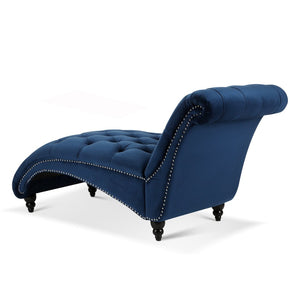 English Elm Tufted Armless Chaise Lounge with Birch Legs Deep Seat Velvet Upholstered Accent W68039272