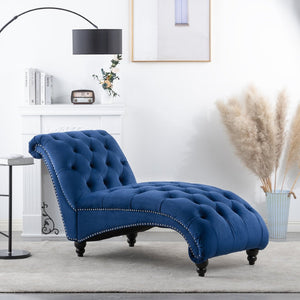 English Elm Tufted Armless Chaise Lounge with Birch Legs Deep Seat Velvet Upholstered Accent W68039272