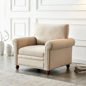 English Elm Living Room Sofa Single Seat Chair with Solid Wood Frame, Plush Polyester Upholstery, 300lb Capacity Beige W109747328