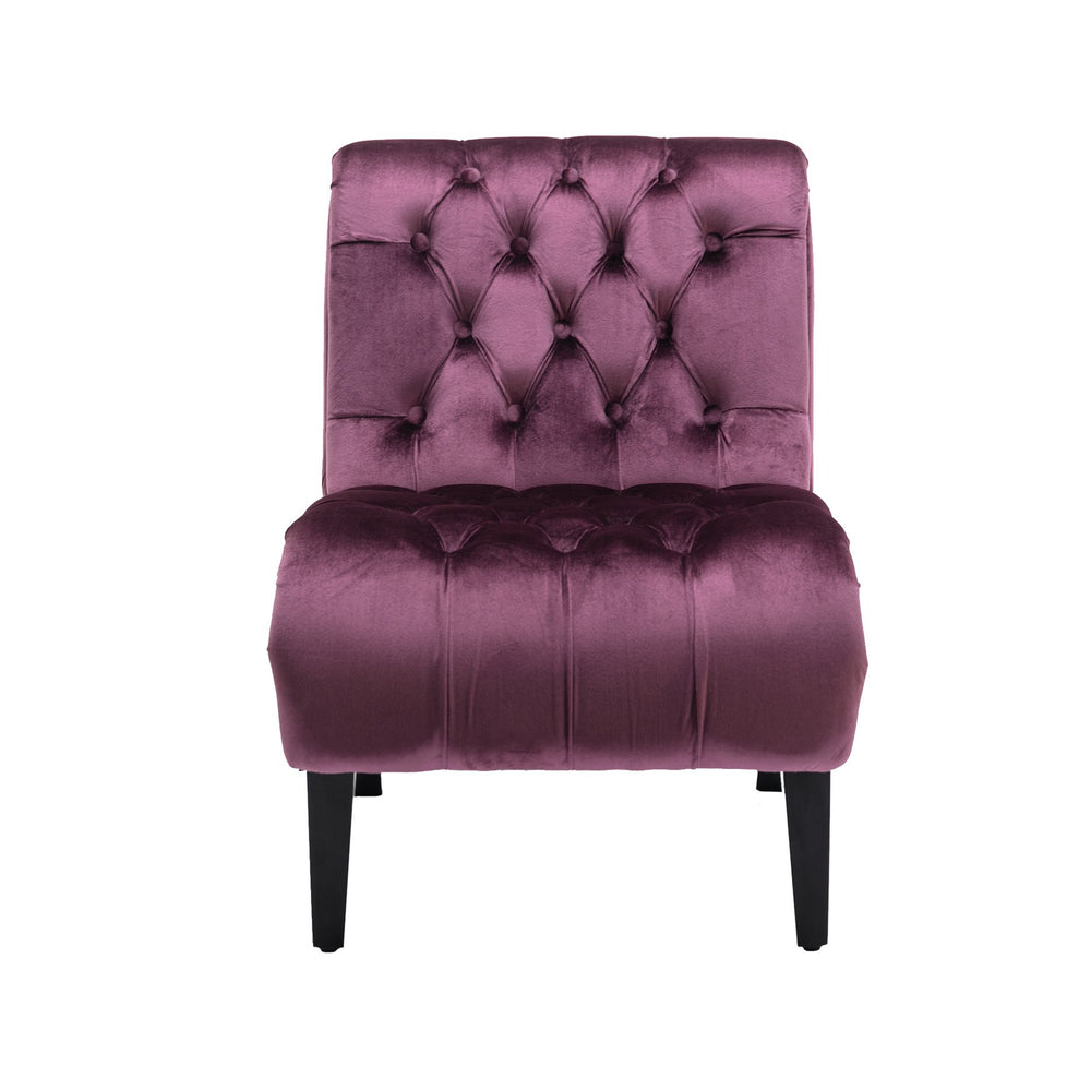 English Elm COOLMORE Velvet Armless Accent Chair with Solid Wood Frame, Curved Foam Seat for Stylish Comfort Purple W39550126