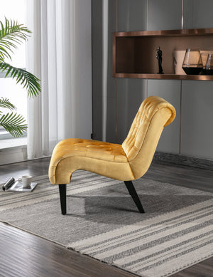 English Elm COOLMORE Velvet Armless Accent Chair with Solid Wood Frame, Curved Foam Seat for Stylish Comfort Mustard W39550127