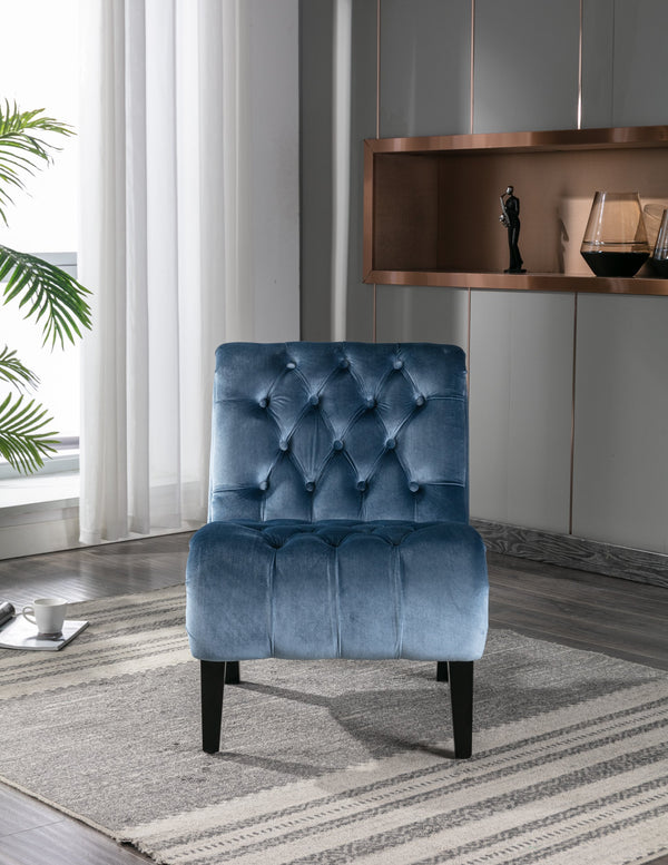 English Elm COOLMORE Velvet Armless Accent Chair with Solid Wood Frame, Plush Foam Seat, Stylish Barrel Design Light Blue W39550131