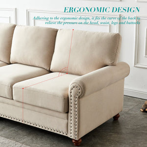 English Elm Linen Fabric Sectional Sofa With Storage - Stylish 1+2+3 Seating For Comfort & Organization W1097S00059
