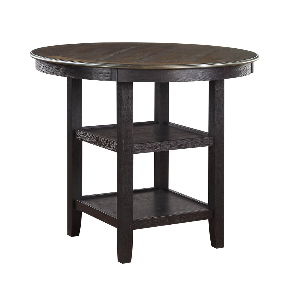 English Elm Brown Round Counter Height Table with 2 Display Shelves, Brown & Black Acacia Veneer, 42" Dia x 36" H Stylish Transitional Dining B01155791