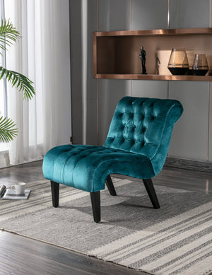 English Elm COOLMORE Velvet Armless Barrel Accent Chair with Solid Wood Frame, Plush Foam Upholstery, Stylish Living Room Seating Teal W39550125