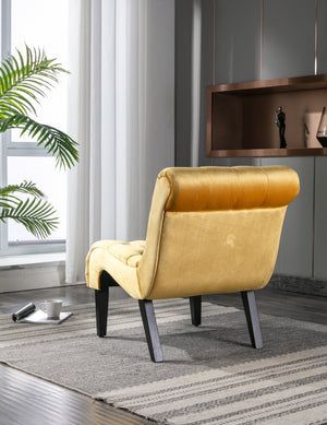 English Elm COOLMORE Velvet Armless Barrel Accent Chair with Solid Wood Frame, Plush Foam Upholstery, Stylish Living Room Seating Mustard W39550127