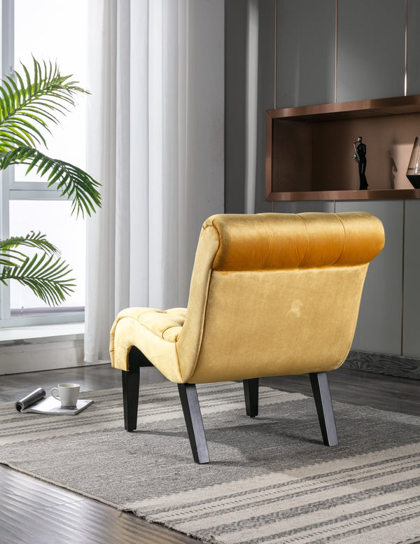 English Elm COOLMORE Velvet Armless Barrel Accent Chair with Solid Wood Frame, Plush Foam Upholstery, Stylish Living Room Seating Mustard W39550127