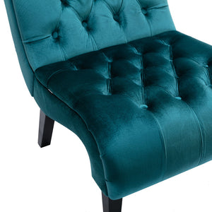 English Elm COOLMORE Velvet Armless Accent Chair with Solid Wood Frame, Curved Foam Seat for Stylish Comfort Teal W39550125