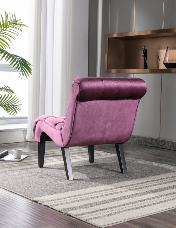English Elm COOLMORE Velvet Armless Accent Chair with Solid Wood Frame, Curved Foam Seat for Stylish Comfort Purple W39550126
