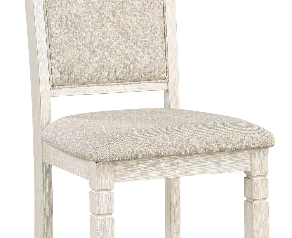 English Elm Antique Acacia Veneer Side Chairs Set of 2 with Beige Textured Upholstery, Transitional Dining Style Antique White 44.25 L x 19.75 W x 13 H B01155794