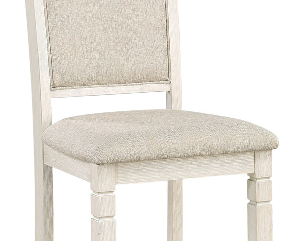 English Elm Antique Acacia Veneer Side Chairs Set of 2 with Beige Textured Upholstery, Transitional Dining Style Antique White 44.25 L x 19.75 W x 13 H B01155794