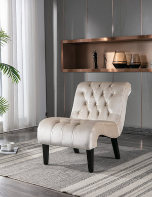 English Elm COOLMORE Velvet Armless Accent Chair with Solid Wood Frame, Curved Foam Seat for Stylish Comfort Beige W39550129