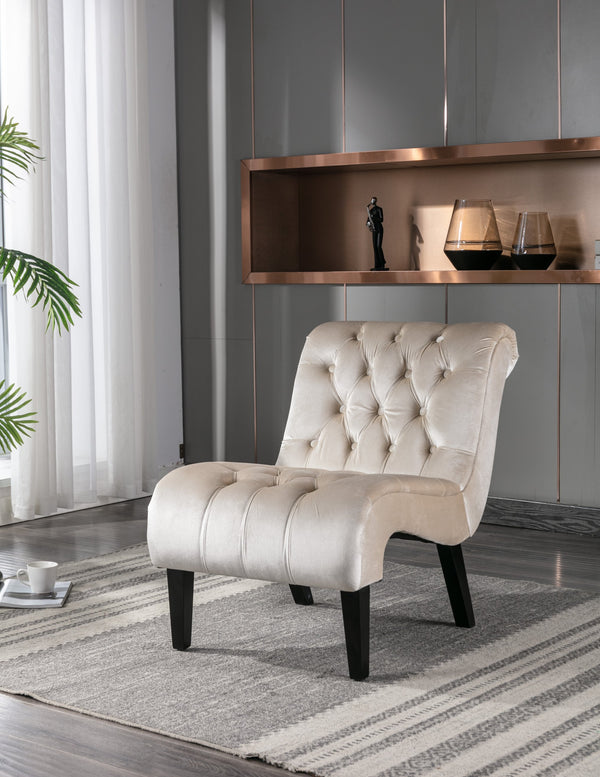 English Elm COOLMORE Velvet Armless Accent Chair with Solid Wood Frame, Curved Foam Seat for Stylish Comfort Beige W39550129