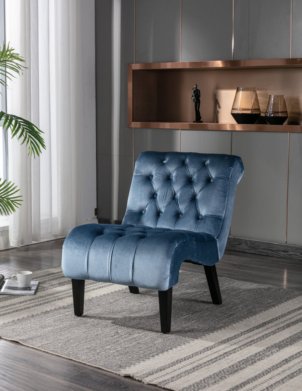 English Elm COOLMORE Velvet Armless Accent Chair with Solid Wood Frame Comfortable Upholstered Barrel Seat Light Blue W39550131