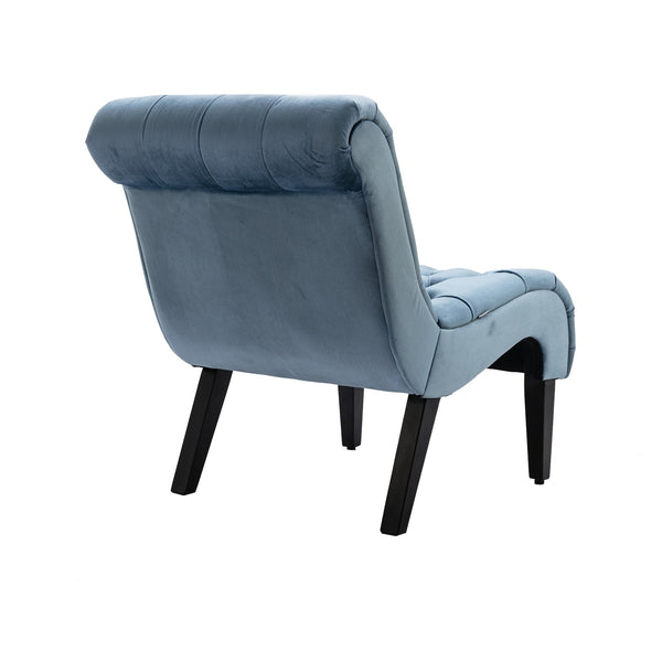English Elm COOLMORE Velvet Armless Accent Chair with Solid Wood Frame Comfortable Upholstered Barrel Seat Light Blue W39550131