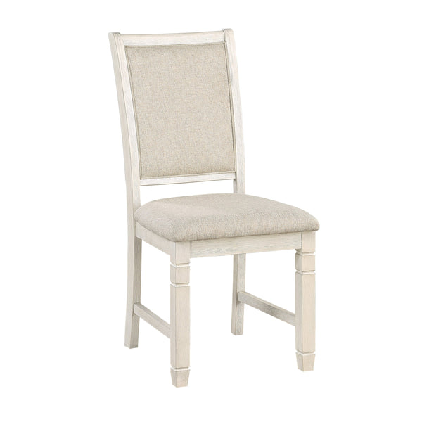English Elm Antique Acacia Veneer Side Chairs Set of 2 with Beige Textured Upholstery, Transitional Dining Style Antique White 41 L x 19.5 W x 13 H B01155793