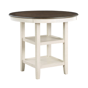 English Elm Brown Asher 42" Round Counter Height Table with Antique White Acacia Finish, 2 Display Shelves, Transitional Dining Accent B01155789
