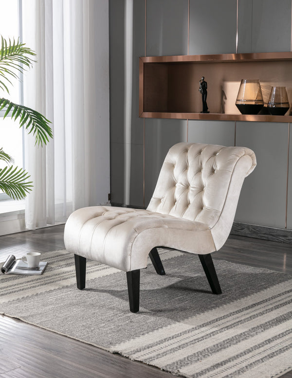 English Elm COOLMORE Velvet Armless Barrel Accent Chair with Solid Wood Frame, Plush Foam Upholstery, Stylish Living Room Seating Beige W39550129
