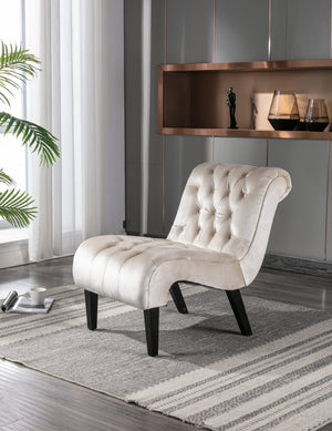English Elm COOLMORE Velvet Armless Accent Chair with Solid Wood Frame, Curved Foam Seat for Stylish Comfort Beige W39550129