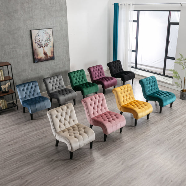English Elm COOLMORE Velvet Armless Accent Chair with Solid Wood Frame Comfortable Upholstered Barrel Seat Light Blue W39550131