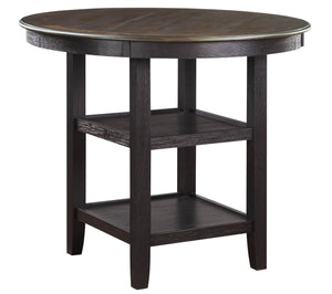 English Elm Brown Round Counter Height Table with 2 Display Shelves, Brown & Black Acacia Veneer, 42" Dia x 36" H Stylish Transitional Dining B01155791