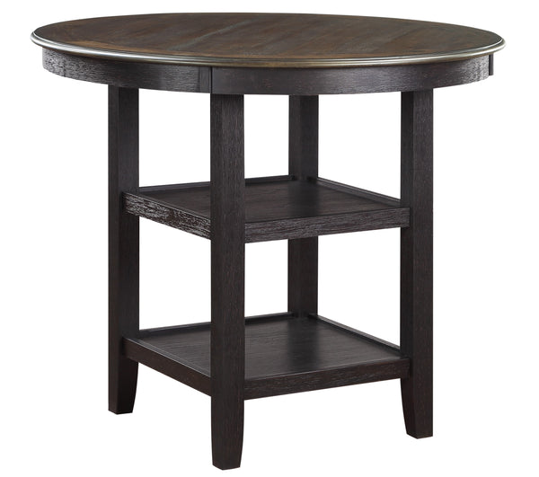 English Elm Brown Round Counter Height Table with 2 Display Shelves, Brown & Black Acacia Veneer, 42" Dia x 36" H Stylish Transitional Dining B01155791