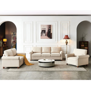 English Elm Linen Fabric Sectional Sofa With Storage - Stylish 1+2+3 Seating For Comfort & Organization W1097S00059