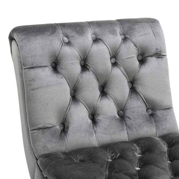 English Elm COOLMORE Velvet Armless Accent Chair with Solid Wood Frame Comfortable Upholstered Barrel Seat Silver W39550130