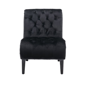 English Elm COOLMORE Velvet Armless Accent Chair with Solid Wood Frame, Curved Foam Seat for Stylish Comfort Black W39550128