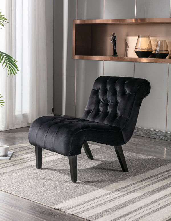 English Elm COOLMORE Velvet Armless Barrel Accent Chair with Solid Wood Frame, Plush Foam Upholstery, Stylish Living Room Seating Black W39550128