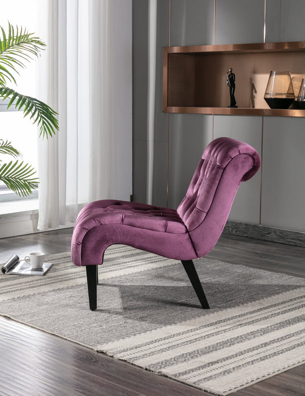 English Elm COOLMORE Velvet Armless Accent Chair with Solid Wood Frame, Curved Foam Seat for Stylish Comfort Purple W39550126
