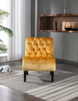 English Elm COOLMORE Velvet Armless Accent Chair with Solid Wood Frame, Curved Foam Seat for Stylish Comfort Mustard W39550127