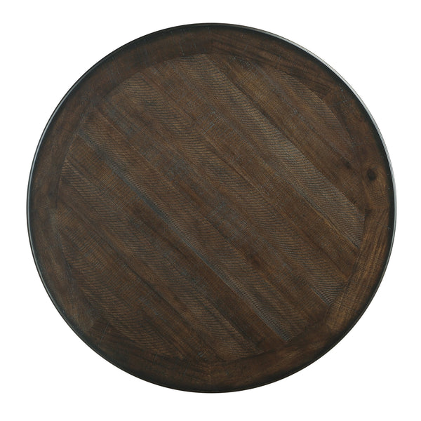 English Elm Brown Round Counter Height Table with 2 Display Shelves, Brown & Black Acacia Veneer, 42" Dia x 36" H Stylish Transitional Dining B01155791