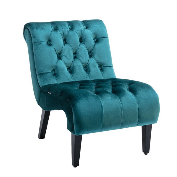 English Elm COOLMORE Velvet Armless Accent Chair with Solid Wood Frame, Curved Foam Seat for Stylish Comfort Teal W39550125