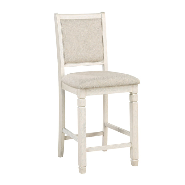 English Elm Antique Acacia Veneer Side Chairs Set of 2 with Beige Textured Upholstery, Transitional Dining Style Antique White 44.25 L x 19.75 W x 13 H B01155794