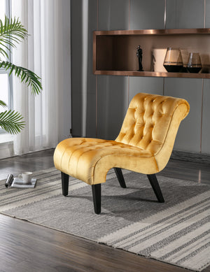 English Elm COOLMORE Velvet Armless Accent Chair with Solid Wood Frame, Curved Foam Seat for Stylish Comfort Mustard W39550127