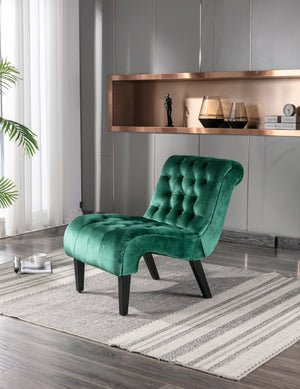 English Elm COOLMORE Velvet Armless Barrel Accent Chair with Solid Wood Frame, Plush Foam Upholstery, Stylish Living Room Seating Green W39550124