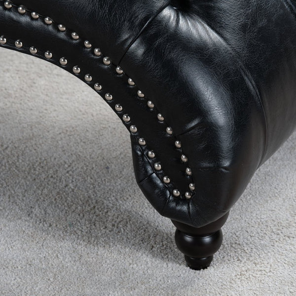 English Elm Tufted Armless Chaise Lounge with Birch Legs Deep Seat Velvet Upholstered Accent Black Pu W68039274